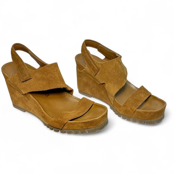 PEDRO GARCIA Jouri Platform Suede Wedge Sandals, Tan, EU 37.5, NWOB - Picture 1 of 13